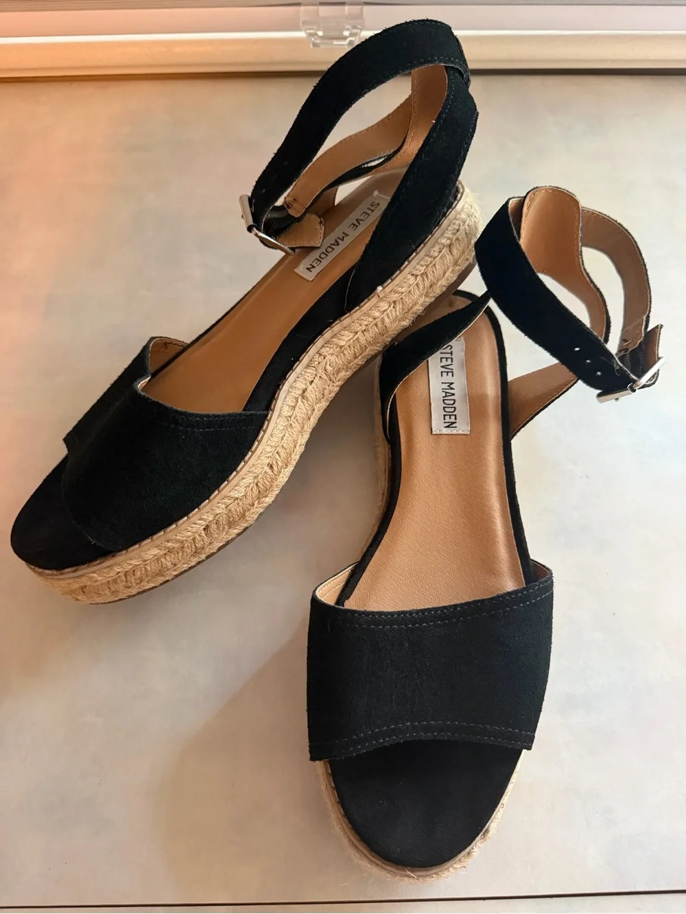 NWOT Steve Madden Gabi Black Espadrille Platform Sandals